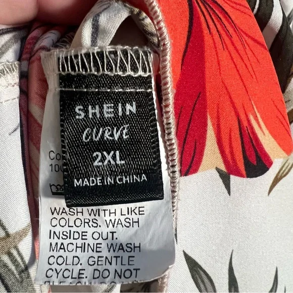 Shein Curve Strapless Romper White Orange Tropical Floral 2XL - Picture 10 of 11